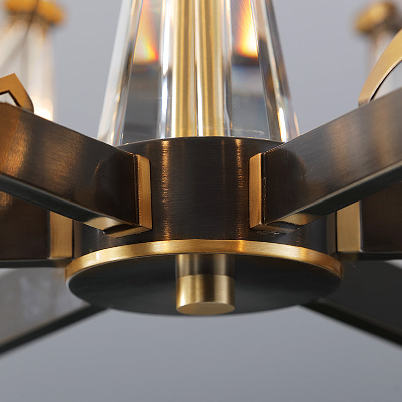 Modernism Sputnik Hanging Light 3/6/8 Heads Three Sided Crystal Rod Ceiling Chandelier in Black/Brass