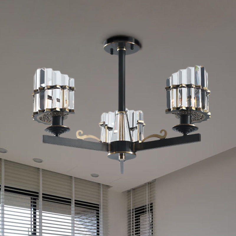 Modernismo Sputnik Luz colgante 3/6/8 Cabezas de la barra de cristal de tres lados Candelier en negro/latón