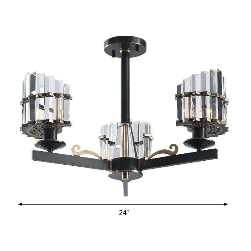 Modernismo Sputnik Luz colgante 3/6/8 Cabezas de la barra de cristal de tres lados Candelier en negro/latón
