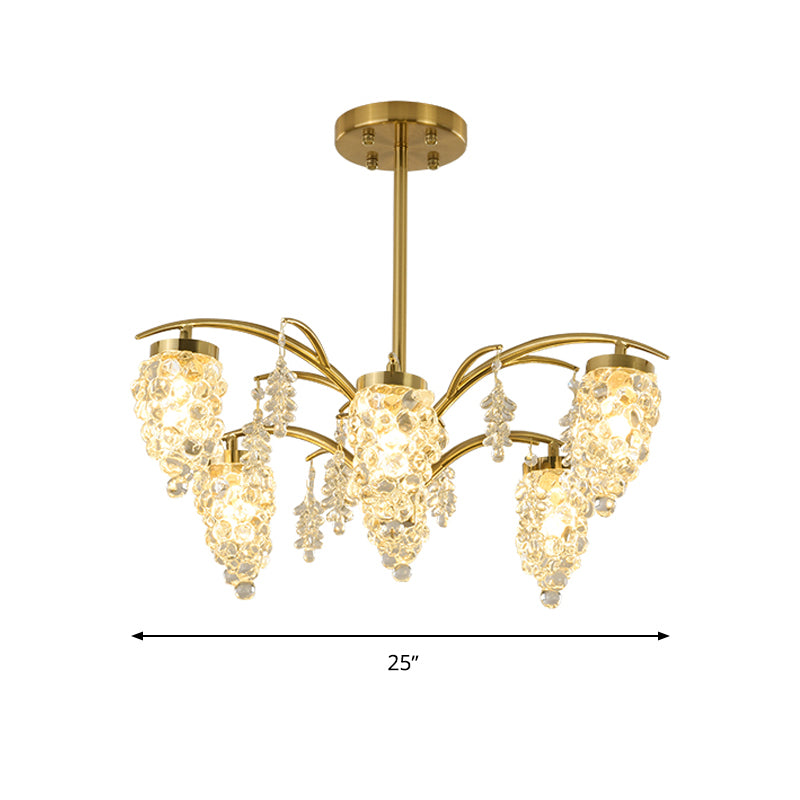 Kristallperlen goldener Hangleuchte Traubenform 6/8 Köpfe Schlafzimmer Kronleuchterleuchte