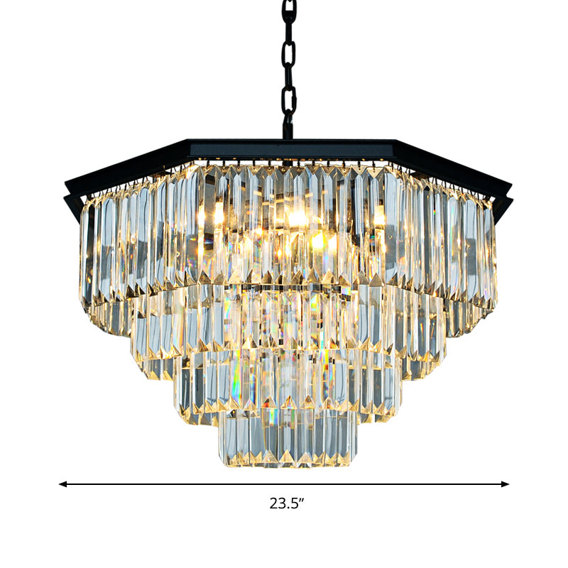 4 Tiers Living Room Suspension Pendant Traditional Clear/Amber Three Sided Crystal Rod 11 Heads Chandelier Light