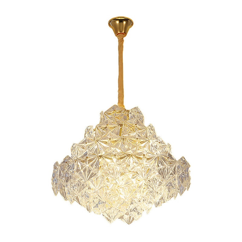 8 Heads Clear Hexagon Glass Suspension Lamp Nordic Gold Top Shape Living Room Hanging Chandelier