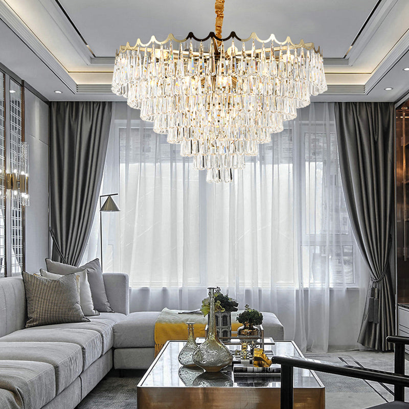 Tapered Waterdrop Crystal Chandelier Light Postmodern 9 Heads Living Room Ceiling Light in Gold