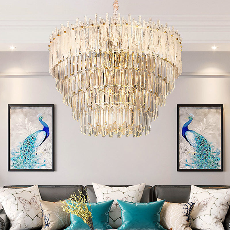 Clear Tri-Sided Crystal Rod Tiered Drop Lamp Modernism 11/23 Lights Living Room Pendant Chandelier