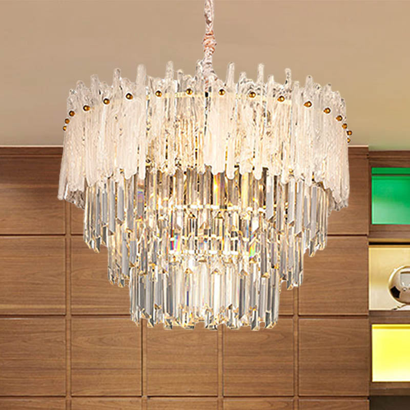 Clear Tri-Sided Crystal Rod Tiered Drop Lamp Modernism 11/23 Lights Living Room Pendant Chandelier