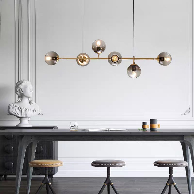 Spherical Hanging Light Fixture Simplicity Style Glass Island Chandelier Light for Dinning Room