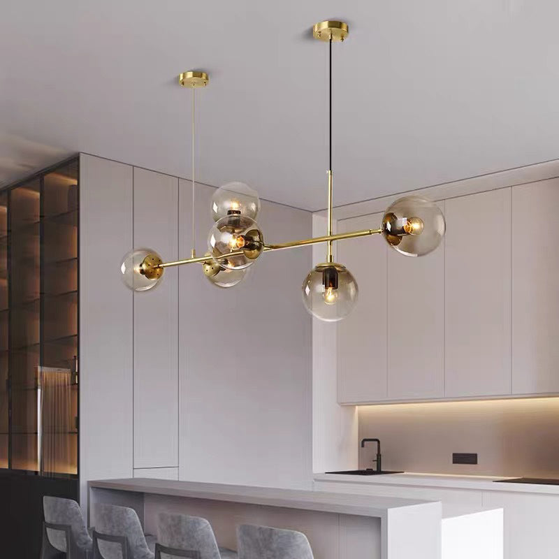 Spherical Hanging Light Fixture Simplicity Style Glass Island Chandelier Light for Dinning Room