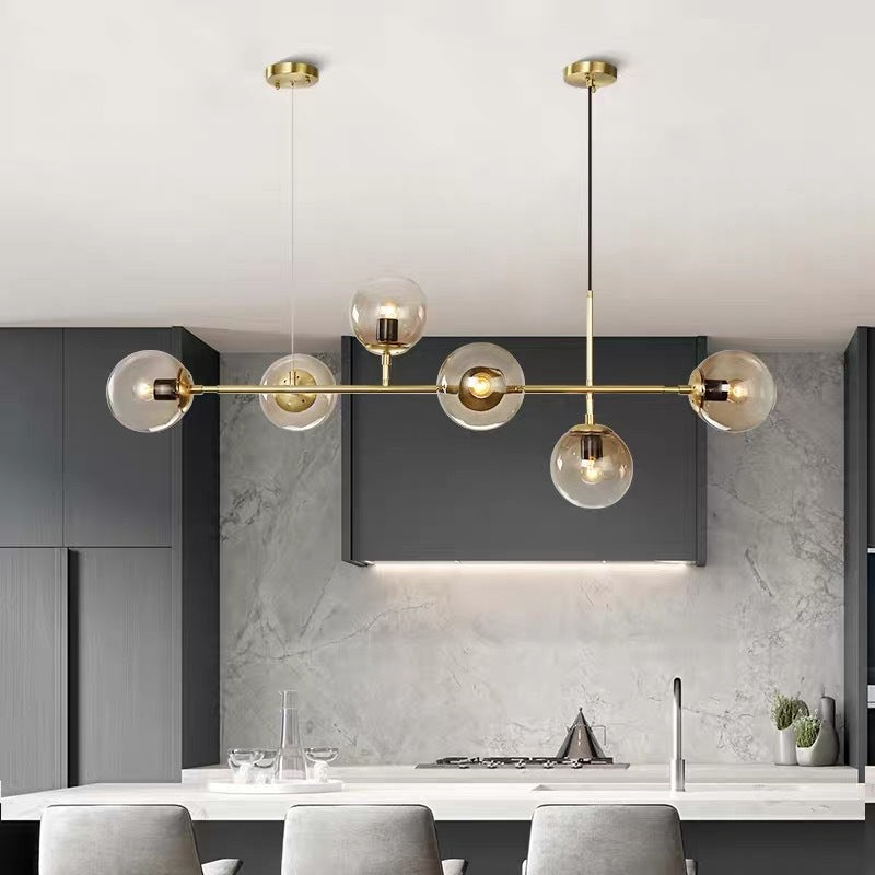 Spherical Hanging Light Fixture Simplicity Style Glass Island Chandelier Light for Dinning Room
