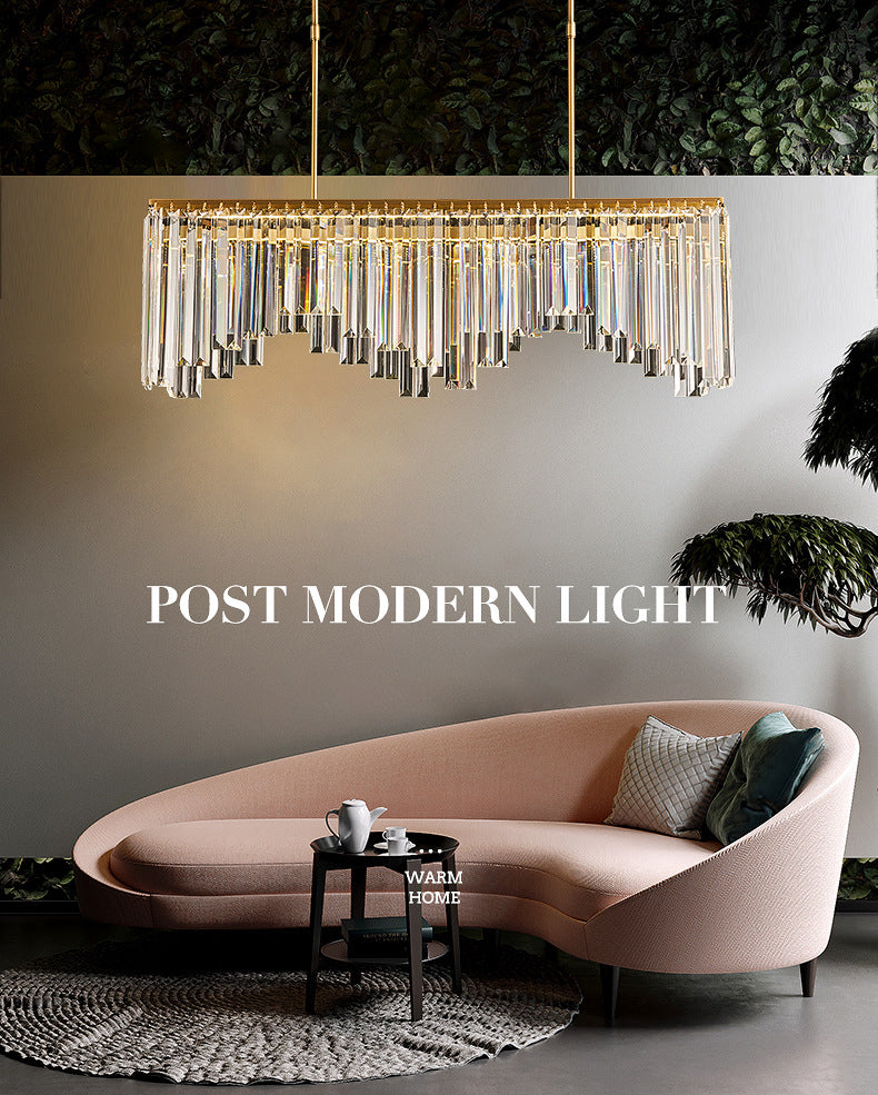 Rectangular Dining Room Hanging Lamp Crystal Minimalist LED Island Light in Gold