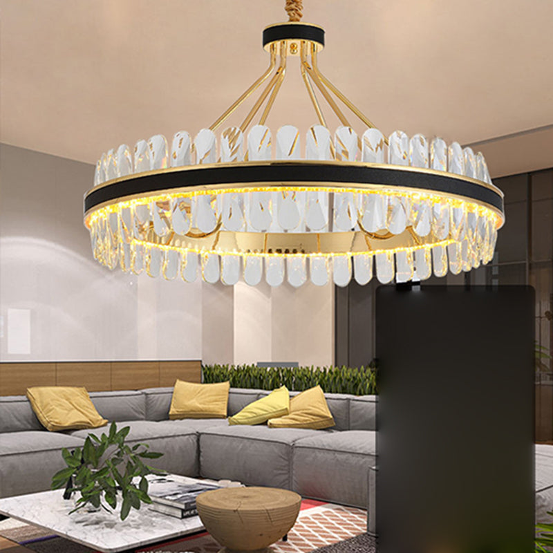 Lampada isola del cerchio nero e oro Modern Crystal LED CRIDULE Light con arredamento in pelle