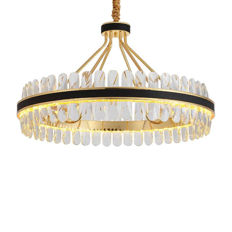 Lampada isola del cerchio nero e oro Modern Crystal LED CRIDULE Light con arredamento in pelle