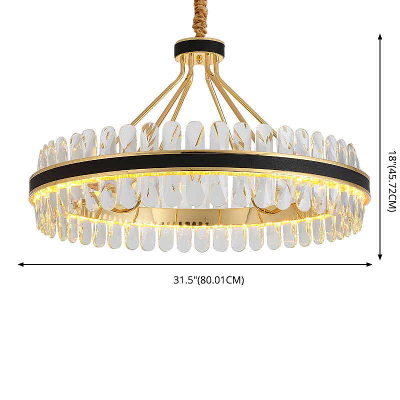 Lampada isola del cerchio nero e oro Modern Crystal LED CRIDULE Light con arredamento in pelle