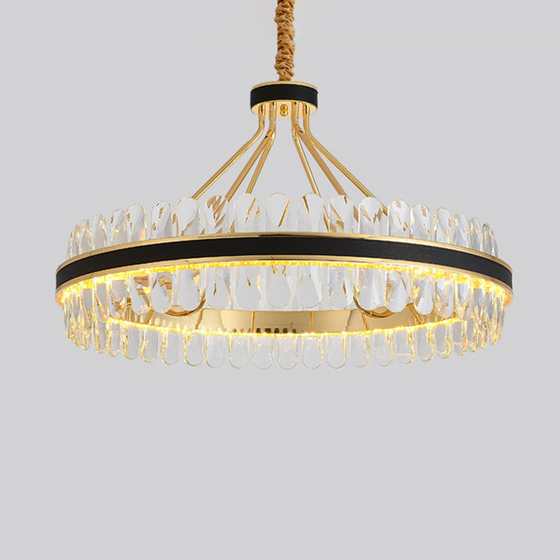Lampada isola del cerchio nero e oro Modern Crystal LED CRIDULE Light con arredamento in pelle