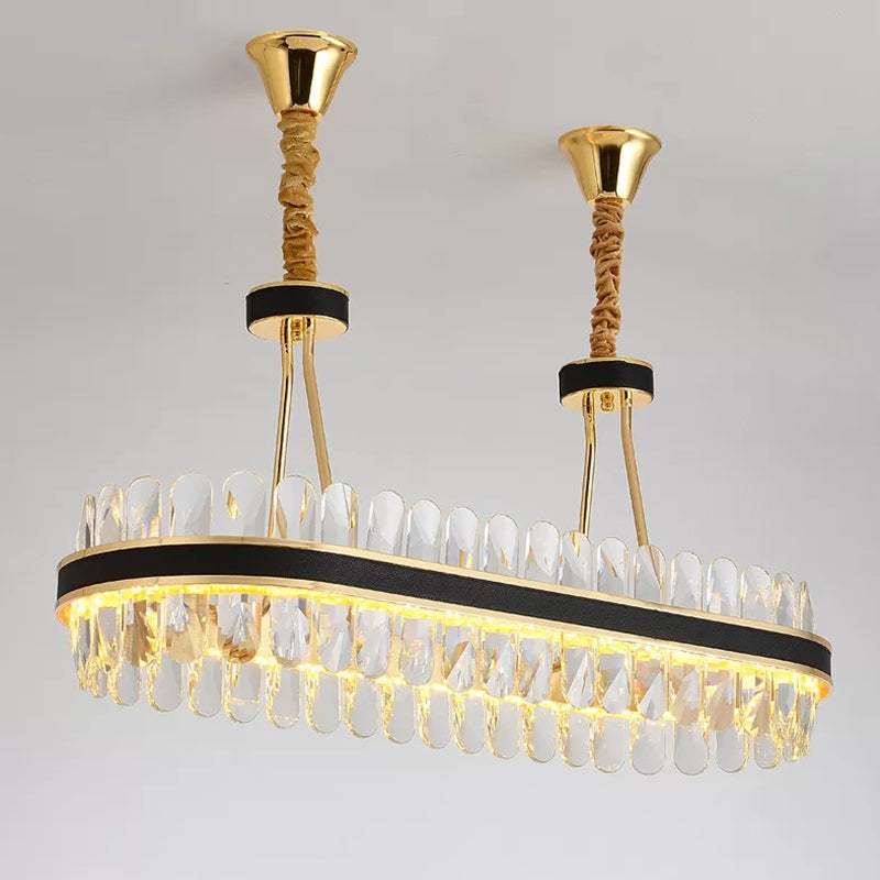 Lampada isola del cerchio nero e oro Modern Crystal LED CRIDULE Light con arredamento in pelle