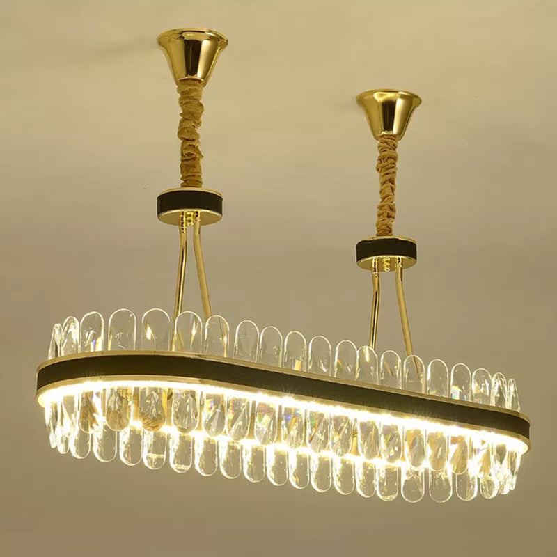 Lampada isola del cerchio nero e oro Modern Crystal LED CRIDULE Light con arredamento in pelle