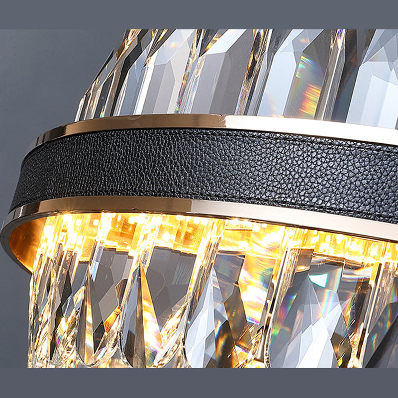Lampada isola del cerchio nero e oro Modern Crystal LED CRIDULE Light con arredamento in pelle