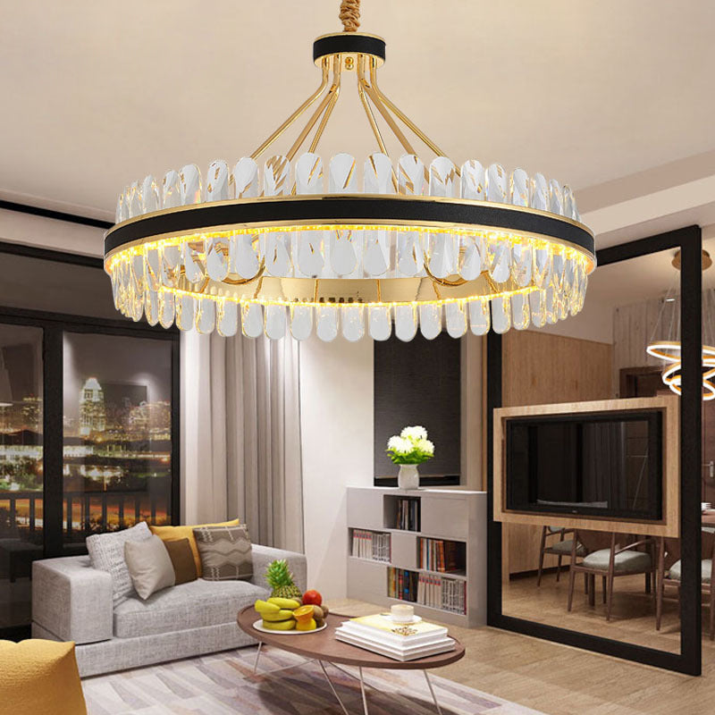 Lampada isola del cerchio nero e oro Modern Crystal LED CRIDULE Light con arredamento in pelle