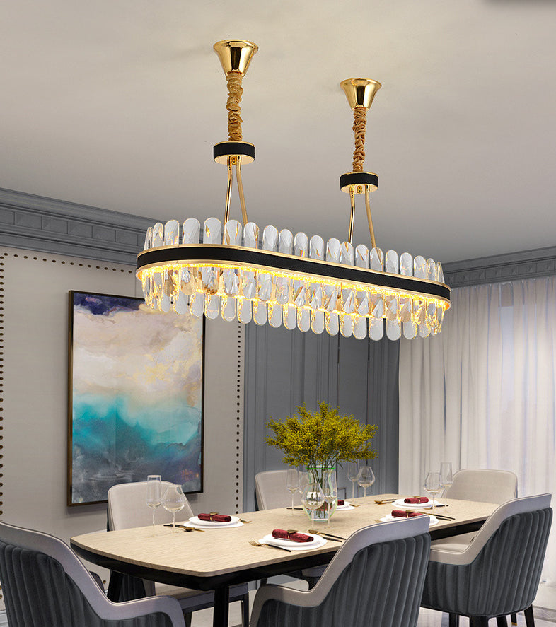 Lampada isola del cerchio nero e oro Modern Crystal LED CRIDULE Light con arredamento in pelle