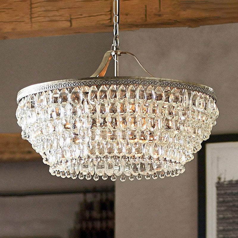 Panier à manger Chandelier Pendant Light Light Traditionnel Clear à larme Crystal Crystal 4 Heads Plafond Chandelier