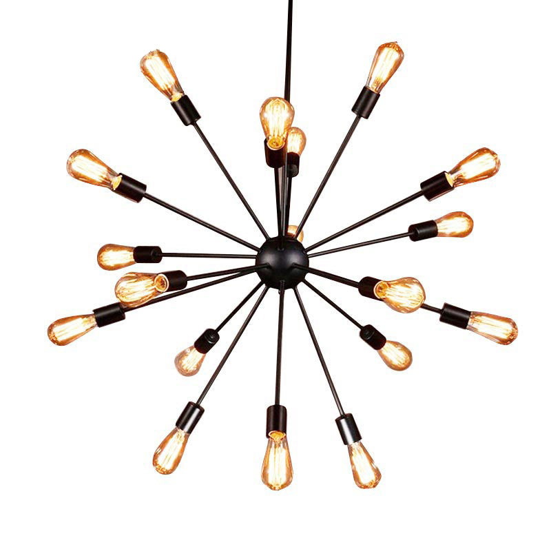 Lámpara de ráfaga de plancha de plancha de hierro negro 18 luces de 18 luces de estilo industrial reto