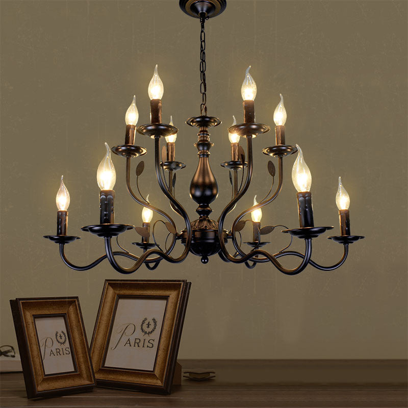 12 lights American Vintage Chandelier Metal Candlestick Lampe de lampe grand lampe de suspension avec une chaîne de suspension réglable de 13,7 "
