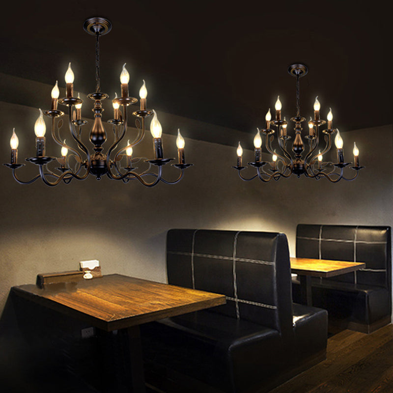 12 lights American Vintage Chandelier Metal Candlestick Lampe de lampe grand lampe de suspension avec une chaîne de suspension réglable de 13,7 "