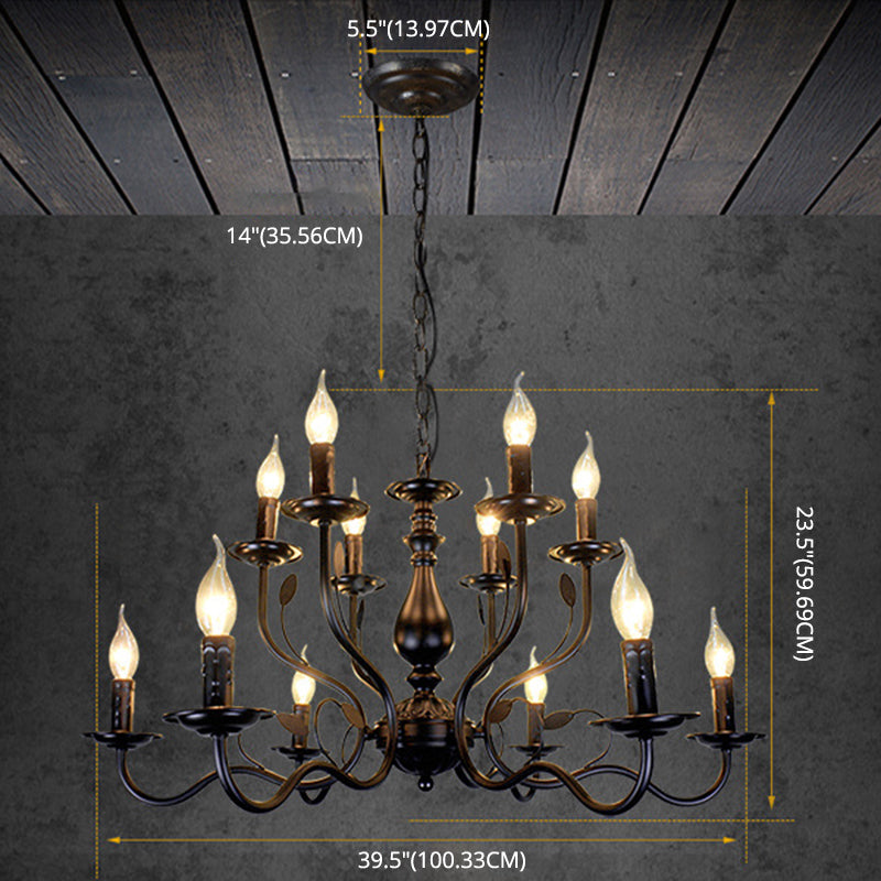 12 lights American Vintage Chandelier Metal Candlestick Lampe de lampe grand lampe de suspension avec une chaîne de suspension réglable de 13,7 "