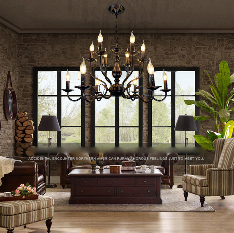 12 lights American Vintage Chandelier Metal Candlestick Lampe de lampe grand lampe de suspension avec une chaîne de suspension réglable de 13,7 "