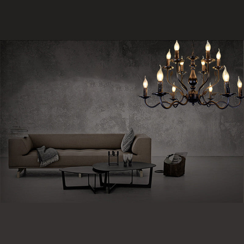 12 lights American Vintage Chandelier Metal Candlestick Lampe de lampe grand lampe de suspension avec une chaîne de suspension réglable de 13,7 "