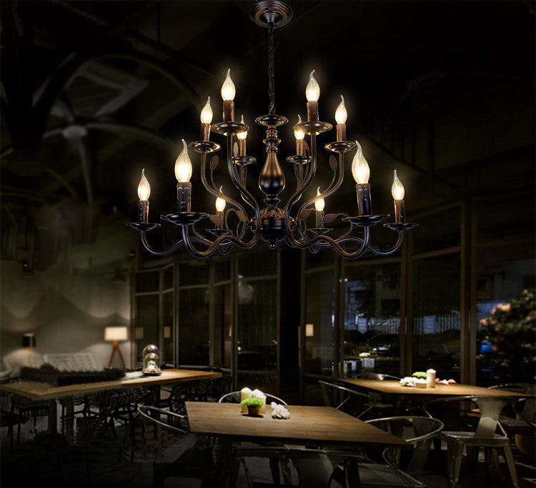 12 lights American Vintage Chandelier Metal Candlestick Lampe de lampe grand lampe de suspension avec une chaîne de suspension réglable de 13,7 "