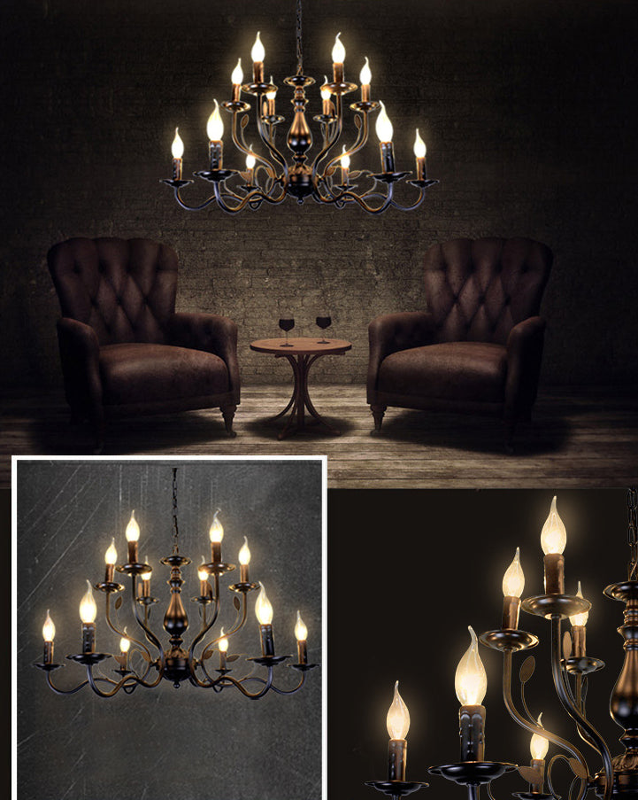 12 lights American Vintage Chandelier Metal Candlestick Lampe de lampe grand lampe de suspension avec une chaîne de suspension réglable de 13,7 "
