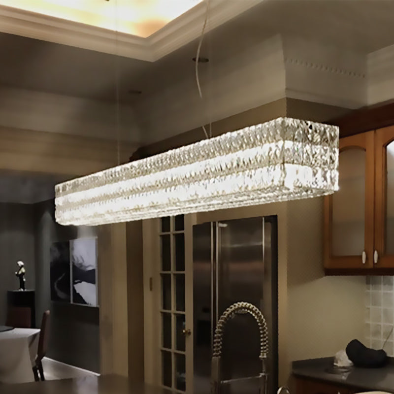 Linear K9 Crystal Pendant Chandelier Minimalist 10 Lights Kitchen Island Light Fixture in Gold