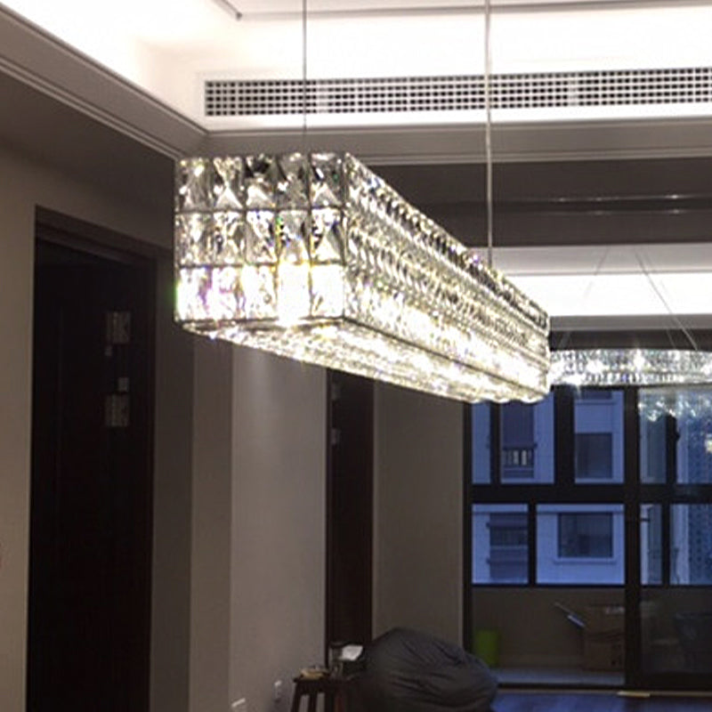Linear K9 Crystal Pendant Chandelier Minimalist 10 Lights Kitchen Island Light Fixture in Gold