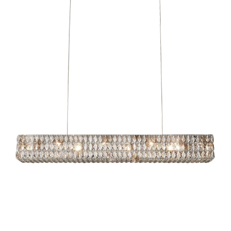Linear K9 Crystal Pendant Chandelier Minimalist 10 Lights Kitchen Island Light Fixture in Gold