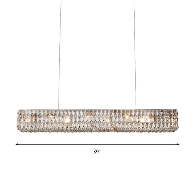 Linear K9 Crystal Pendant Chandelier Minimalist 10 Lights Kitchen Island Light Fixture in Gold