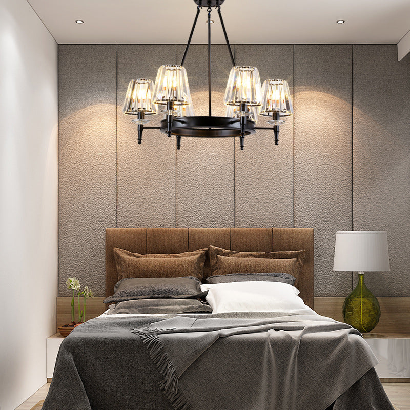 Traditional Style Crystal Chandelier Light Iron Vintage Suspension Lighting Fixture in Black for Living Room
