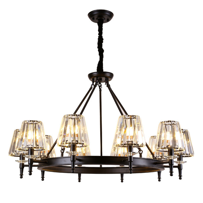 Traditional Style Crystal Chandelier Light Iron Vintage Suspension Lighting Fixture in Black for Living Room