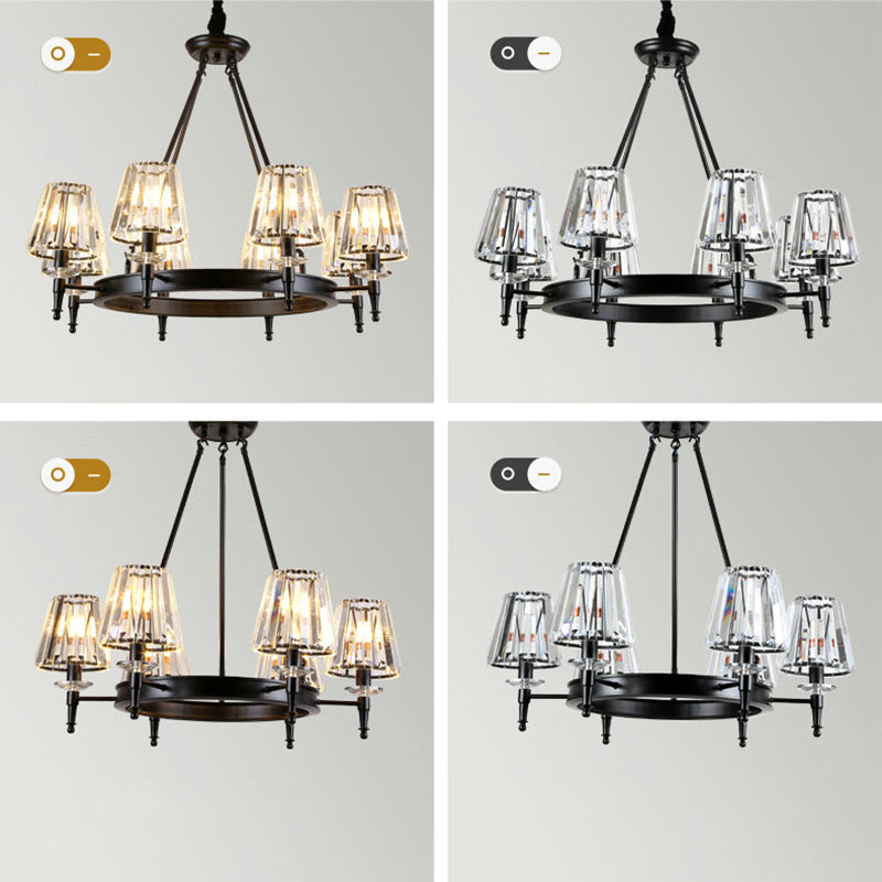 Traditional Style Crystal Chandelier Light Iron Vintage Suspension Lighting Fixture in Black for Living Room