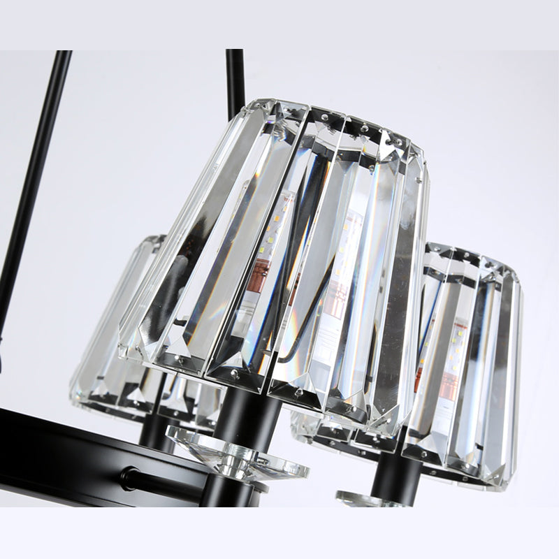 Traditional Style Crystal Chandelier Light Iron Vintage Suspension Lighting Fixture in Black for Living Room