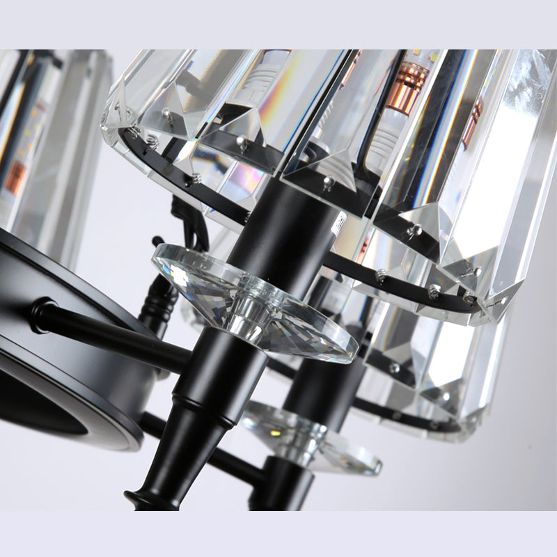 Traditional Style Crystal Chandelier Light Iron Vintage Suspension Lighting Fixture in Black for Living Room