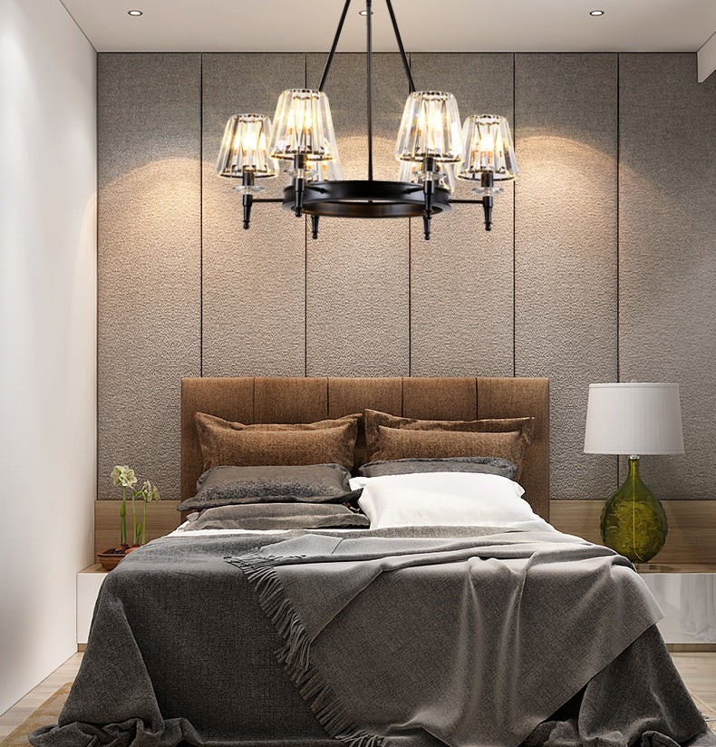 Traditional Style Crystal Chandelier Light Iron Vintage Suspension Lighting Fixture in Black for Living Room