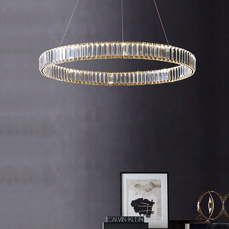 Circolo di ciondolo in acciaio inossidabile lampadario semplicità Cristallo a LED cristallino per cena