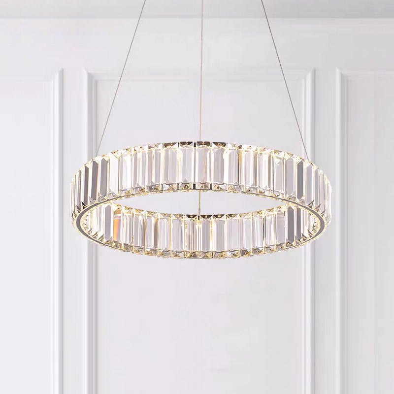 Circolo di ciondolo in acciaio inossidabile lampadario semplicità Cristallo a LED cristallino per cena