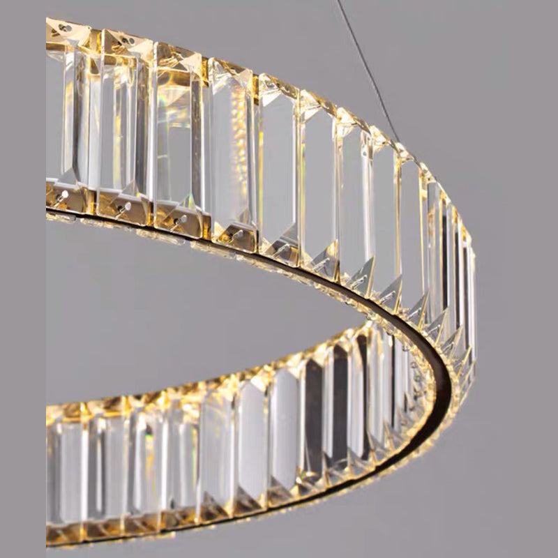 Circolo di ciondolo in acciaio inossidabile lampadario semplicità Cristallo a LED cristallino per cena