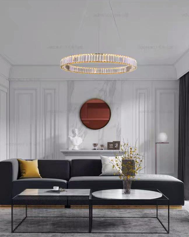 Circolo di ciondolo in acciaio inossidabile lampadario semplicità Cristallo a LED cristallino per cena