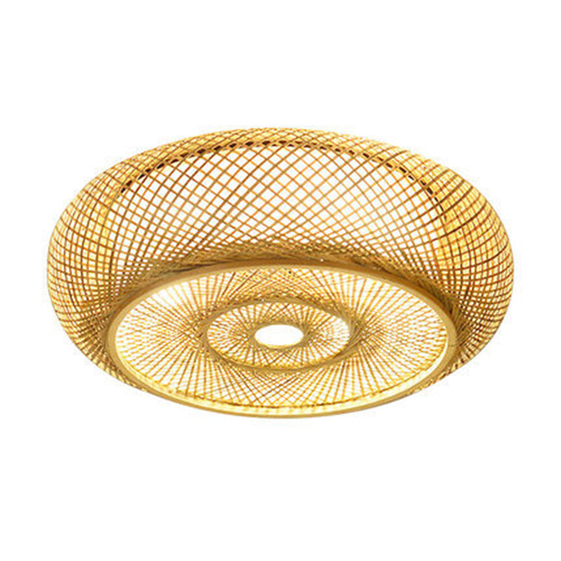 Rounded Drum Flush Mount Light Rattan Japanese Flush Mount Spotlight for Restaurant
