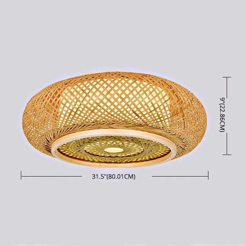 Rounded Drum Flush Mount Light Rattan Japanese Flush Mount Spotlight for Restaurant