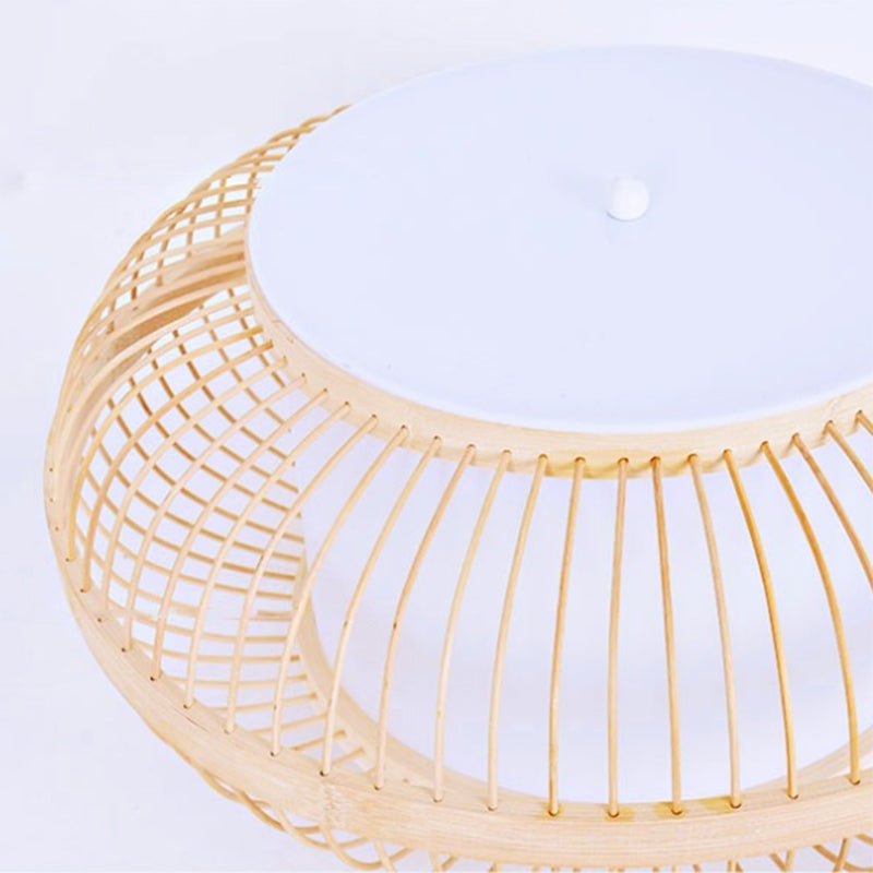 Rounded Drum Flush Mount Light Rattan Japanese Flush Mount Spotlight for Restaurant