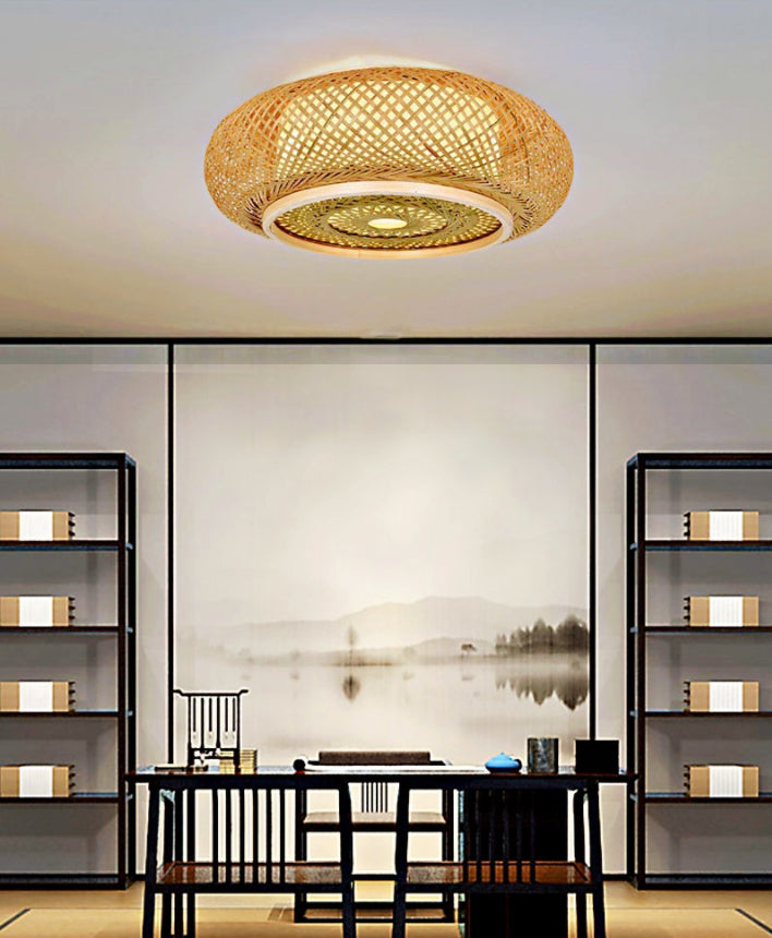 Projecteur encastré japonais en rotin à tambour arrondi pour Restaurant