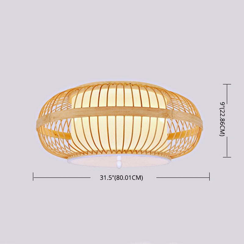 Curved Drum Flush Light Fixtures Rattan Japanese Flush Mount Ceiling Light Fixture